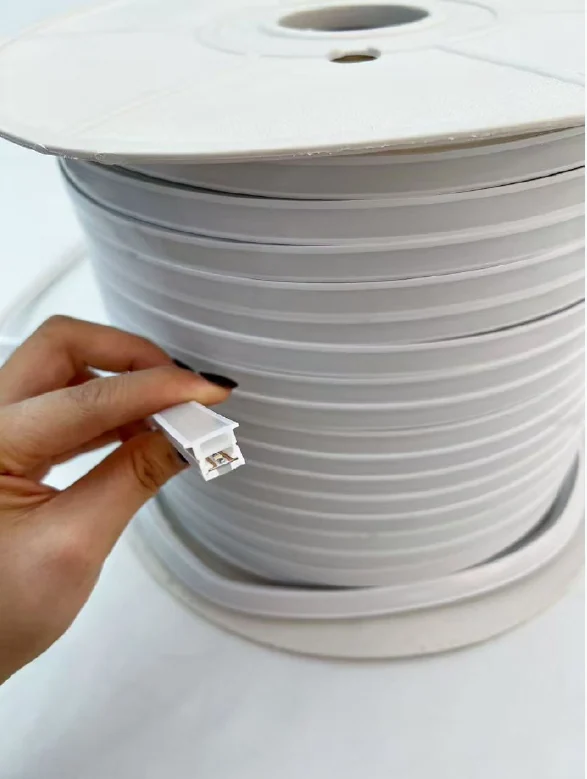 Silicone-profile strip on a reel with its end shown