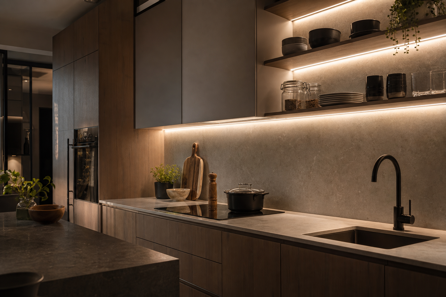 Cabinet and shelf LED strip application direction